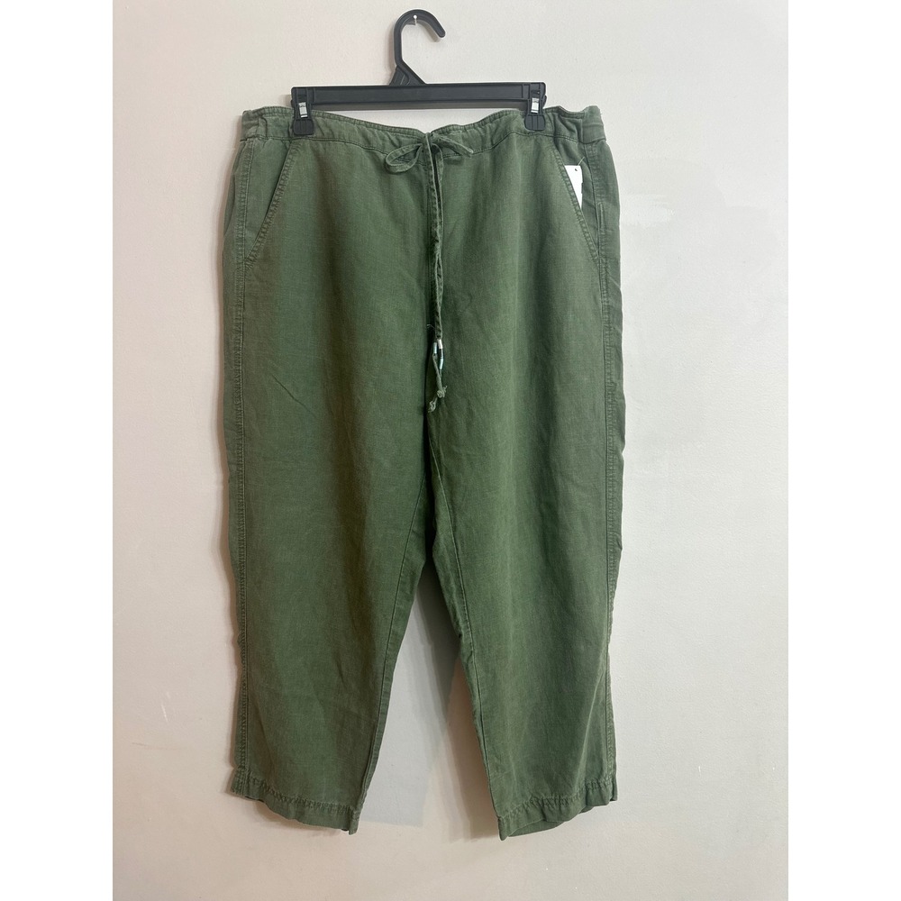 J. Crew Denim Olive Green Linen Blend Cropped Drawstring Pants XL